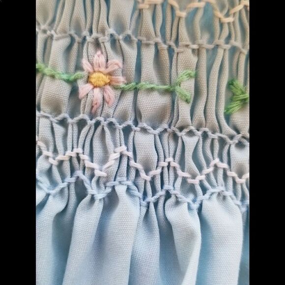 Vintage smocked dress floral mini 60s a line flare - Picture 2 of 10